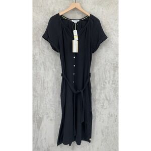 Tommy Bahama Dress Womens Medium Black Cotton Gauze Island Soft Midi Slit NEW